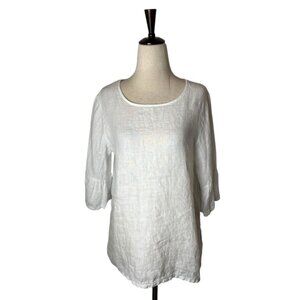 Terzo Millennio Shirt Women Small White Linen Button Back Bell‎ Sleeve Lagenlook